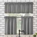No. 918 Martine Microfiber Semi-Sheer Rod Pocket Kitchen Curtain Valance and Tiers Set, 54" x 45", Gray (Grey)