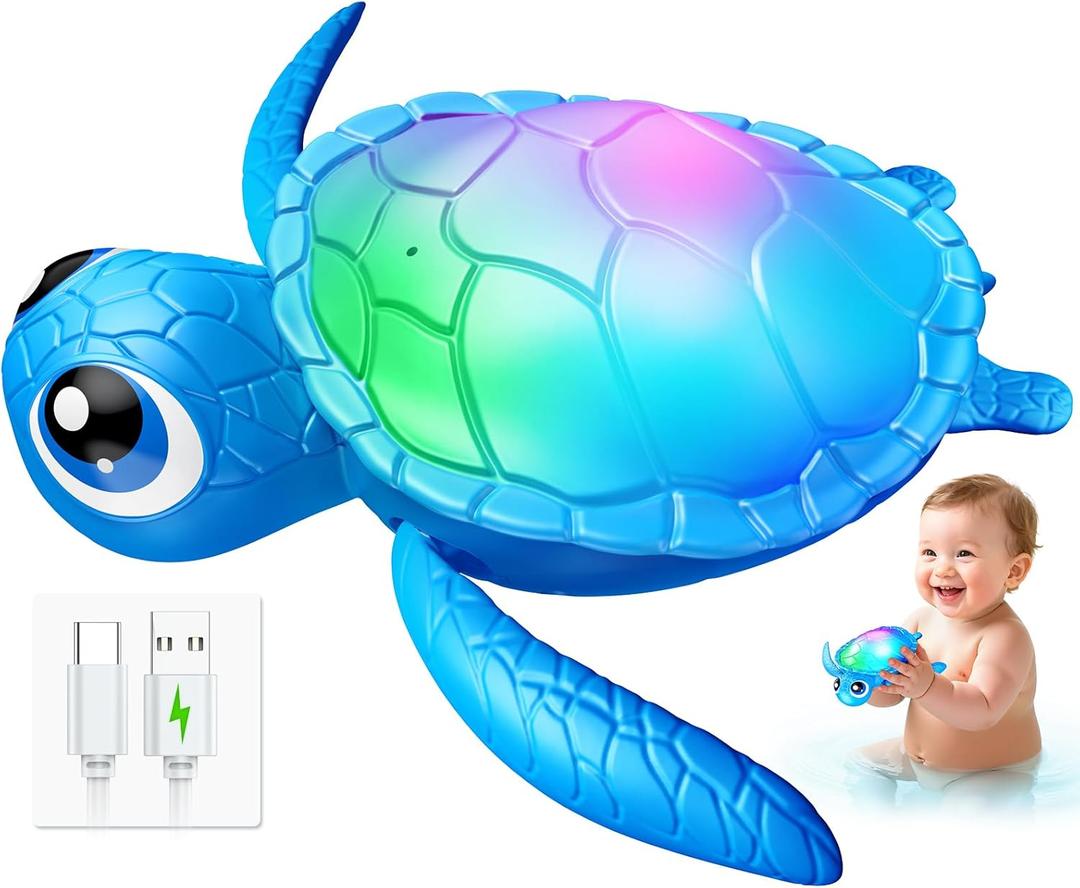 Electric Turtle Bath Toys - Automatic Swimming with Colorful LED Lights, Rechargeable & Auto Shut-Off, Water Pool Floating Toys Bath Bath Toys Easter Basket Stuffers for Toddlers Kids Ages 1-3 2-4 4-8