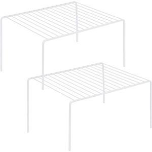 iPEGTOP Set of 2 Kitchen Cupboard Organiser Shelf, Small Size 10.6 x 5.1 Inch Freezer Cabinet Organization Storage Shelf Wire Rack, Steel Metal Shelves for Fridge Pantries Countertops Utensils -White