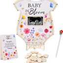 Baby in Bloom Baby Shower Decorations,Wildflower BabyShower Guest Book Alternatives with Floral Pen,Photo Frame and 60 Heart Wood Slices for 60 Guests,Gender Reveal Decorations