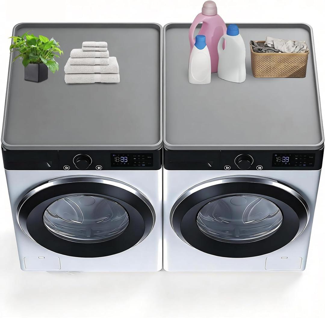 2PCS Washer and Dryer Covers for The Top, 27In X 27In Silicone Dryer Top Protector Mat, Waterproof, Scratch Resistant, Washable, Dryer Countertop for Home Kitchen and Laundry Room (Grey-2Pack)