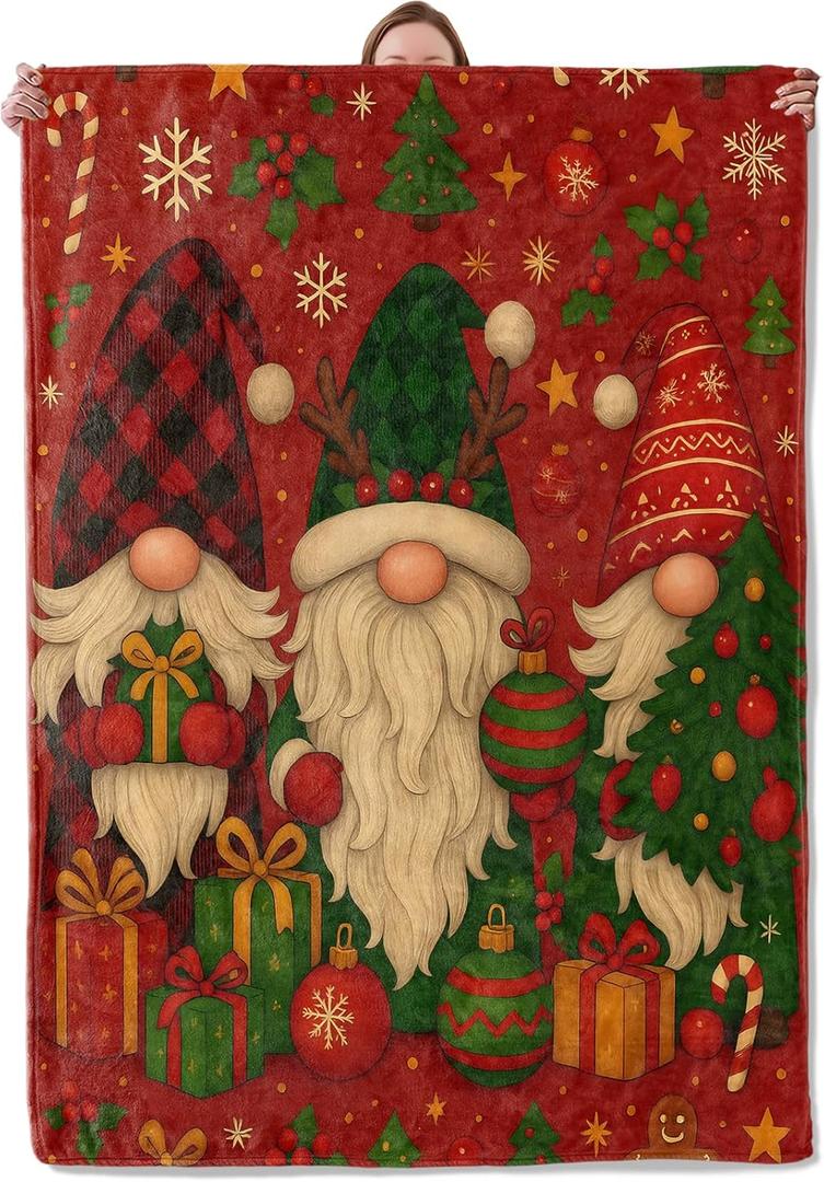 Christmas Gnomes Blanket Gifts for Women Adults Girls Kids, Cute Nordic Gnomes Holiday Flannel Blankets for Bedroom, Camping, Couch, Room Decor, Fuzzy Warm Soft Cozy 40 x 50 in
