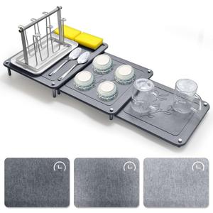 3Pcs Nesting Stone Drying Mat for Kitchen Counter, Quick Drying Dish Drying Mat with Non-Slip Feet, Super Absorbent Heat Resistant Diatomaceous Earth Dish Drying Mat for Dishes, Bottles, Cups-Leaf