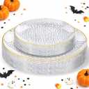 36Pcs Clear Plastic Plates, Hammered Plates Disposable Heavy Duty, Clear Disposable Plates With Gold Rim, Fancy Plastic plates Include 18 Dinner plate and 18 Dessert plate for Wedding