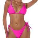 ZAFUL Women's Triangle Bikini Floral String Bikini Set Two Piece Swimsuit Bathing Suits (0-Hot Pink, L)
