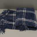 EverGrace Plaid Chenille Throw Blanket for Couch, Super Soft Cozy Decorative Windowpane Grid Plaid Throw with Tassels, Lightweight Chenille Knit Throw for Bed Sofa Gift, Navy & White 50x60