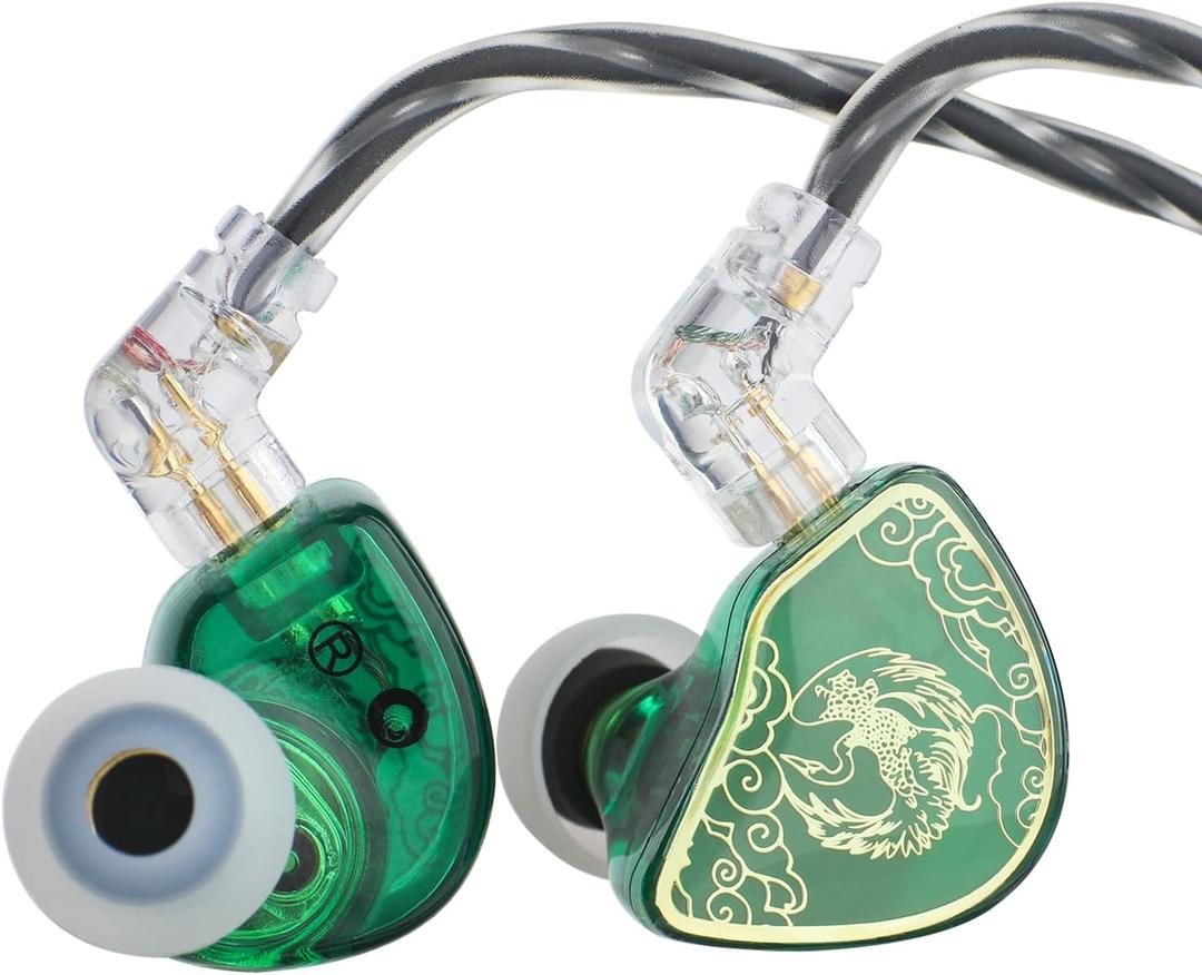 Linsoul TANGZU Waner S.G HiFi 10mm Dynamic Driver PET Diaphragm in-Ear Earphone with Ergonomic Shape, Detachable Recessed 2Pin OFC Braided Cable for Audiophile Musician DJ Stage (Green, with Mic)