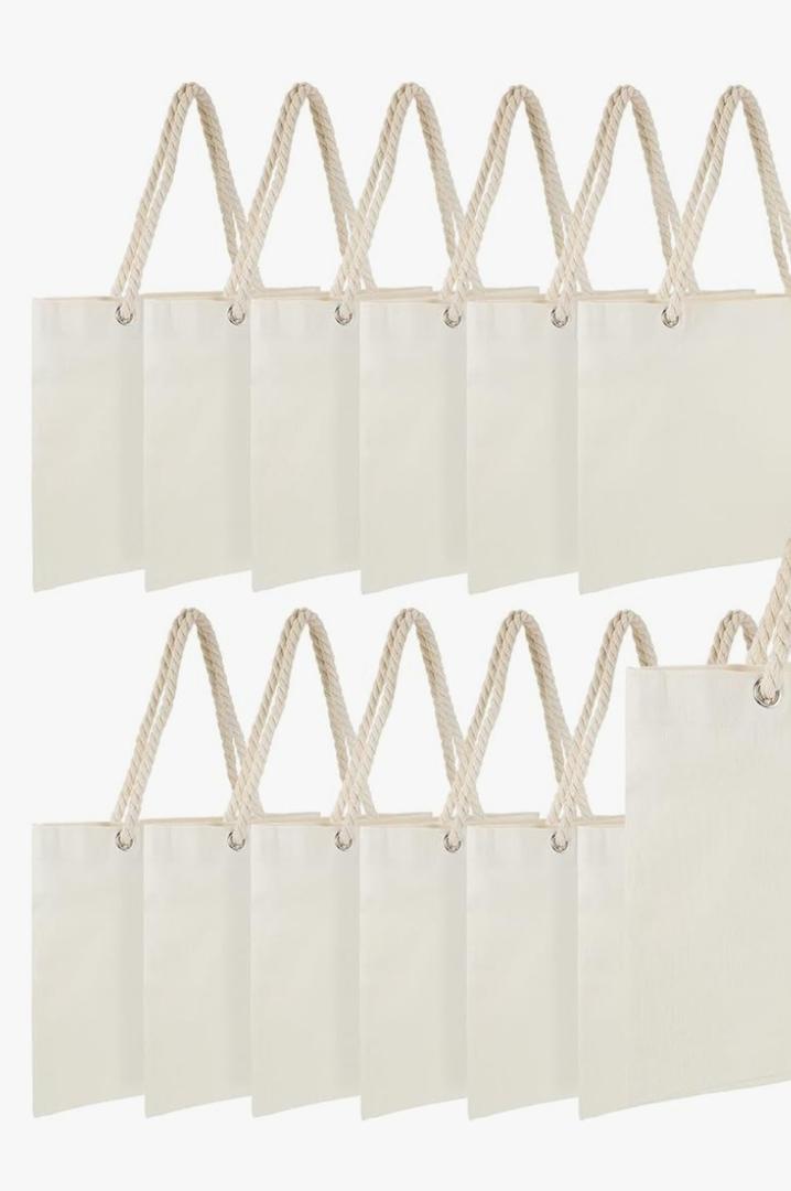 12 Pack Large Sublimation Canvas Grocery Tote Bags 18.5 x 15 x 3.94 Inch Reusable Beach Bags Bulk with Cotton Rope Handle DIY Christmas Appreciation Gifts for Women Teacher Nurse Beach, Wedding