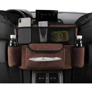 JEYODA Car Handbag Holder Between Seats Suede Large Capacity Car Purse Holder Automotive Consoles & Organizers for Document Phone Storage Car Organizer (1925-style 2 brown)