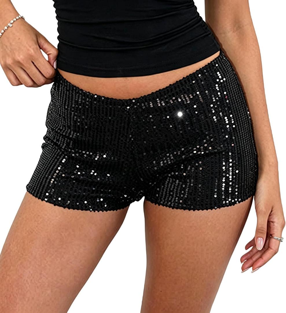 Seyumixi Womens Sequin Micro Shorts Low Waist Sparkly Y2k Mini Shorts | Glitter Outfits Sexy Rave Bottoms Going Out Bodycon Booty Hot Pants Metallic Sparkle Clubwear Concert Party Festival