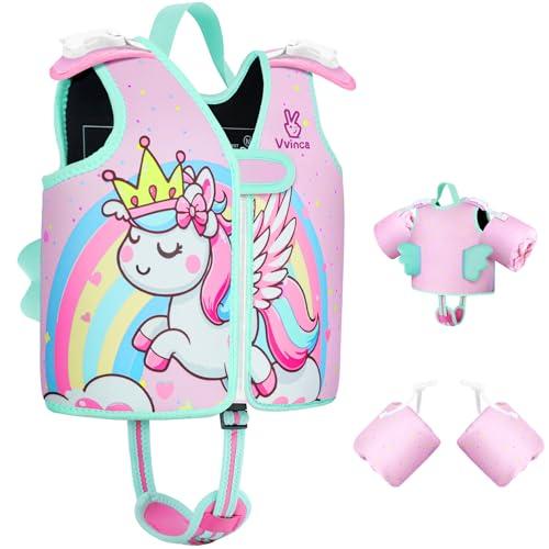 Vvinca Toddler Swim Vest for Kids 24-50lbs,Toddler Floaties Puddle Pool Float Jumper 24-30-50 Pounds for Girls Boys Ages 1-5 with Detachable Arm Floaties Adjustable Crotch Strap