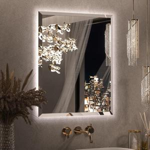 Keonjinn LED Mirror Backlit 24 x 30 Inch, Beveled Bathroom Mirror with Backlight, UL-Listed, Safe Tempered Glass, 3 Color Lights, Dimmable, Defogging, Frameless Lighted Vanity Mirrors for Wall