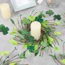 6 PCS St.Patrick's Day Candle Wreath Lucky Artificial Shamrocks Wreath for Front Door St Patrick's Day Kitchen Cabinet Wreaths Pillars Candle Wreaths for Lrish Home Porch Wall Window Decoration