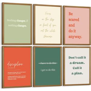 Office Wall Art Motivational Posters Inspirational Quote Canvas Wall Decor Office Positive Pictures Inspirational Classroom Art Motivational Work Prints for Gym Home 8x10 Inch Framed Set of 6