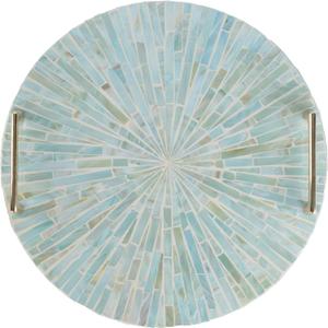 PEMAR Mother of Pearl Decorative Tray, 13"" Round with Gold Metal Handles, Vanity/Perfume/Trinket Tray, Catchall for Dresser, Bathroom, Vanity Table (Teal Sunlight), PM24-PM15