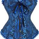 SZIVYSHI Corset Tops for Women, Bustier Shapewear Lingerie, Lace Waist Push Up Bodysuit (X-Small, Black and Blue)