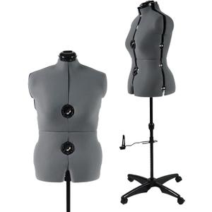 Dress Forms for Sewing, Gray Female Mannequin Adjustable Size 12-18, Pinnable Model Body with 13 Dials & Detachable Casters, 42.5"-60" Height Range for Clothing Display, Medium to Large