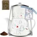 Porcelain Teapot Set Ceramic Tea Pot with English Breakfast Tea, 17OZ Christmas Tree Tea Kettle with Mug as Birthday & Valentine's Day Gifts Used for Home & Kitchen Decor (Black Tea)