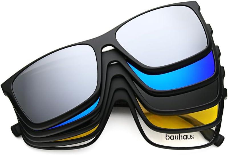 Bauhaus Magnetic Clip on Sunglasses for Men & Women Polarized UV Protection Retro Square Eyeglasses Fit Over Night Driving