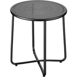 Outdoor Side Table, Small Patio Table Waterproof Round Metal Steel Weather Resistant Portable Indoor End Table for Garden Balcony Yard, Black