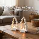 2 Pcs White Ceramic Christmas Tree with LED Tea Lights & Remote Control, Farmhouse Tabletop Christmas Decorations Indoor for Mantle, Fireplace, Shelf Winter Holiday Home Decor (9.5" H & 7.5" H)