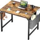 Sweetcrispy Computer Small Office Desk 32 Inch Student Kids Study Writing Work with Headphone Hooks & Storage Bag Modern Simple PC Home Bedroom Table, Rustic Brown