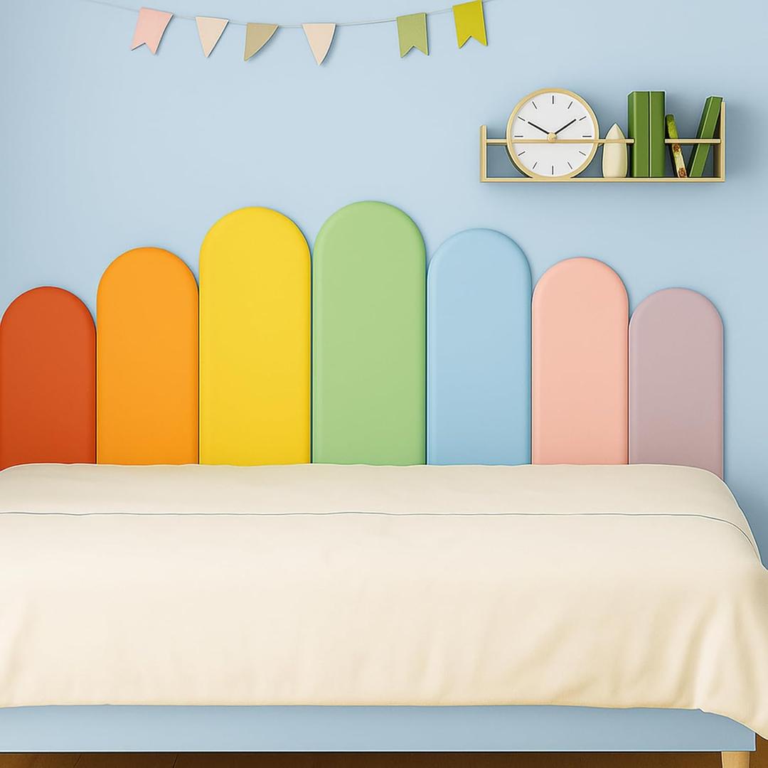 7 Pcs 3D Anti Collision Wall Padding for Playroom 15.75'' 19.69'' 23.62'' Autism Peel and Stick Headboard Anti Collision Upholstered Wall Panels Self Adhesive Headboard Panels for Protection