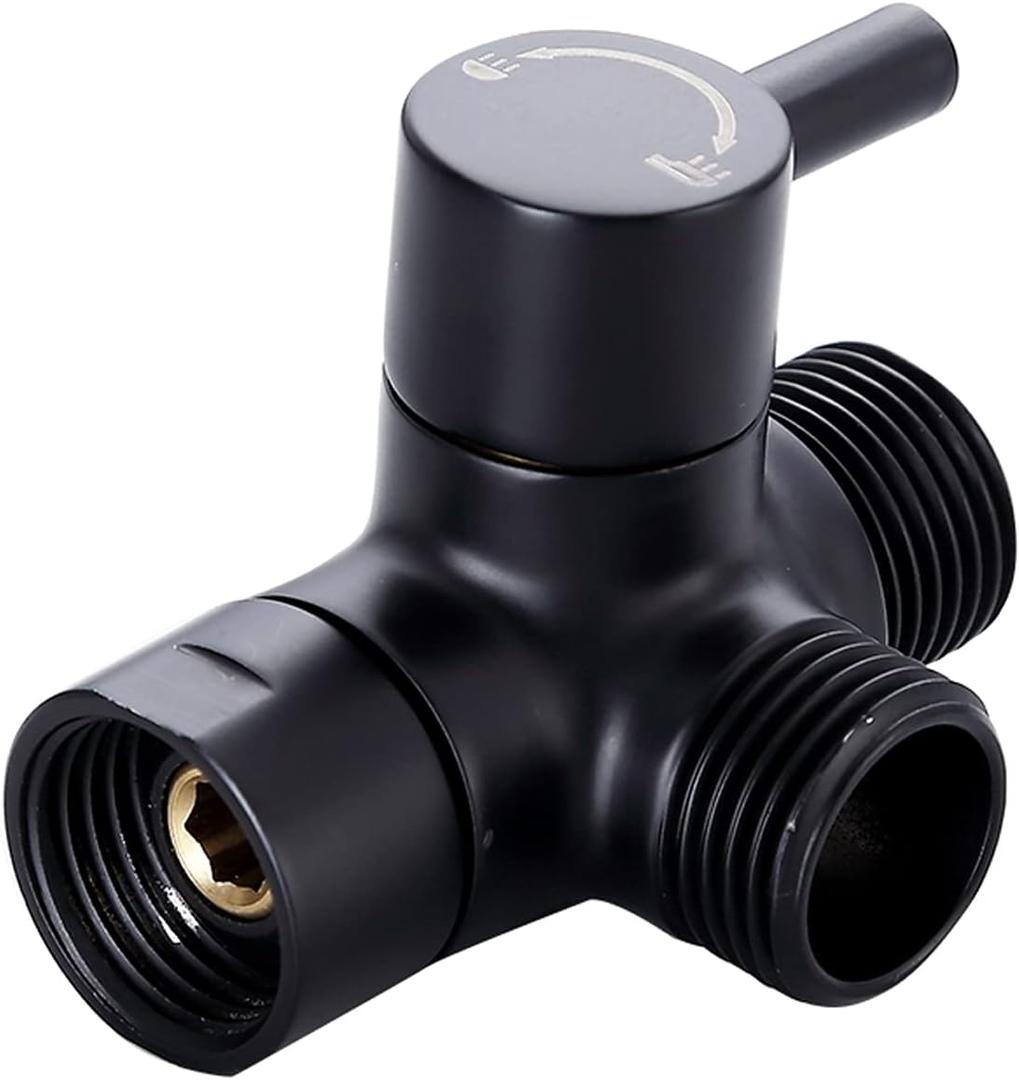 Shower Diverter Valve G1/2 Solid Brass 3 Way Shower Diverter Valve for Hand Held Showerhead, Black