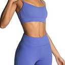 Workout Sets for Women 2 Piece Yoga Outfit: Tracksuits High Waisted Running Biker Shorts with Adjustable Strap Sport Bra Exercise Running Clothes Athletic Gym Sets Matching Active Wear Blue, Large