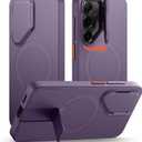 SURITCH for Samsung Galaxy S25 Phone Case, Magnetic Shockproof Bumper Case Slim Protective Cover with Camera Cover & Adjustable Metal Kickstand for Galaxy S25 (2025)-Dark Purple