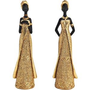 African Statue for Home Decor - 2-Pack Tribal Art Sculptures,Gold Vintage Figure Figurines,Living Room, Office & Shelf, for Housewarming, Birthday & Holidays Decorations