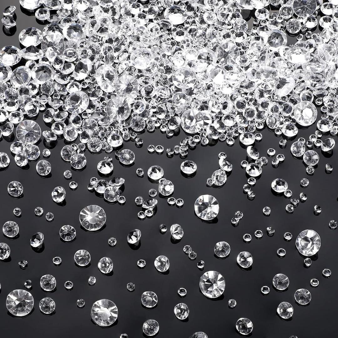 Hicarer 4000 Pieces Diamonds Crystals Acrylic Gems Wedding Table Scattering Gemstones Christmas Party Decorations Bridal Shower Masquerade Vase Fillers(Transparent,3 mm, 6 mm and 10 mm)