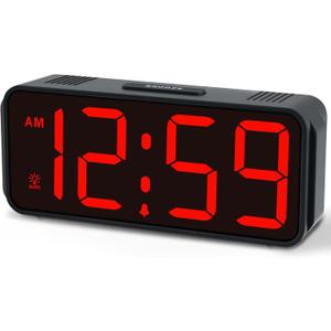 Peakeep Small Battery Powered Digital Alarm Clocks for Bedrooms Bedside, Cordless Tiny Travel Portable Desk Clock, Large Numbers Auto Dimmable, LED Display 4 Dimmers, 5 Alarm Volumes