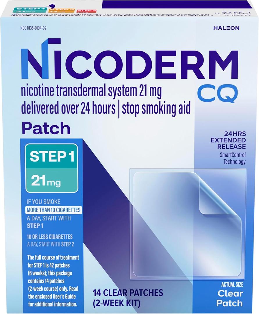 NicoDerm CQ Step 1 Nicotine Patches to Quit Smoking, 21 mg, Stop Smoking Aid, 14 Count