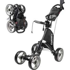Caddytek Explorer V8 Golf Push Cart - SuperLite 4 Wheel Aluminum Foldable Cart with Adjustable Front Wheel Width, Foot Brake, Cooler Basket, Umbrella Holder, Drink Holder, Scorecard Console