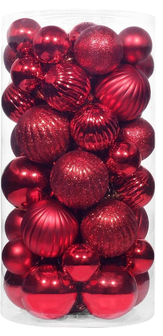 50ct Red Christmas Ornaments Set, 2025 Shatterproof Christmas Tree Decorations, Christmas Ball Ornament, Vintage Classic Christmas Ornament Bulk for Christmas Decorations Indoor