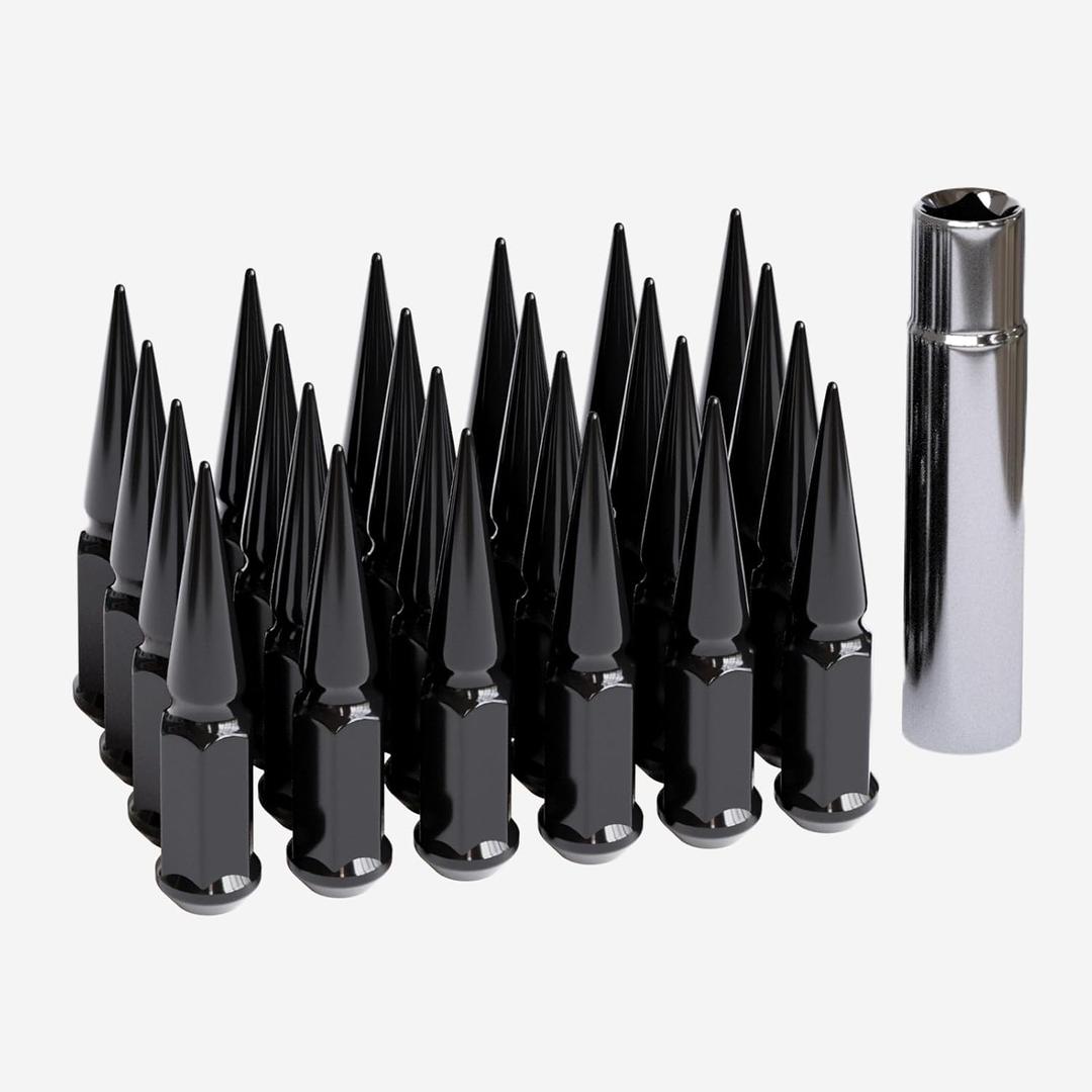 M14X1.5 Black Spike Lug Nuts - 24pcs OEM Wheel Lug Nuts Compatible with Grand Cherokee, Ram 1500, Tundra Sequoi, F-150, Expedition, Sierra 1500, Acorn Wheel Nuts with Socket Key