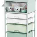 SYKIARIOL Utility-Rolling-Storage-Drawer-Craft-Cart-Organizers with 4 Drawers & Dust-proof Door for Kid Craft Art Room,Bedroom,Home Office, 4 Tiers Drawer cart, Green