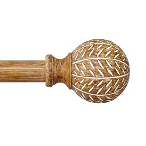 QDWIS Wood Curtain Rods for Windows 28 to 48 Inch,1'' Diameter Drapery Rods with Imitation Wood Grain Leaf Pattern Finials,Boho Adjustable Heavy Duty Curtain Rods Set,18-60'',Color:Natural Wood