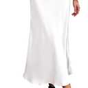 Women's High Elastic Waist Midi Skirt Solid Elegant Work Business Silk Satin Cocktail Long Flare A-line Skirts(Solid White, X-Large)