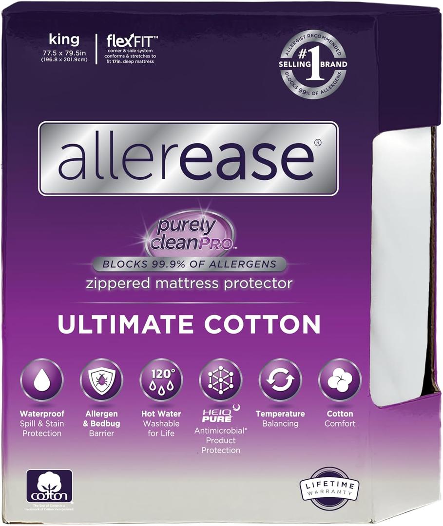 AllerEase Ultimate Allergy Protection and Comfort Zippered Mattress Protector, King 