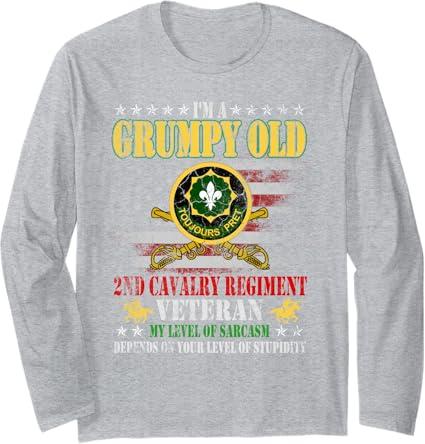 I'm A Grumpy Old 2nd Armored Cavalry Regiment Veteran Flag Long Sleeve T-Shirt, L