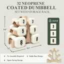 PAETA Neoprene Dumbbell, Hand Weights with Curved Grip for Women, Anti-Slip, Anti-Roll, Square Dumbbells for Full-Body Workout, Strength Training | 32LB Set with Rack