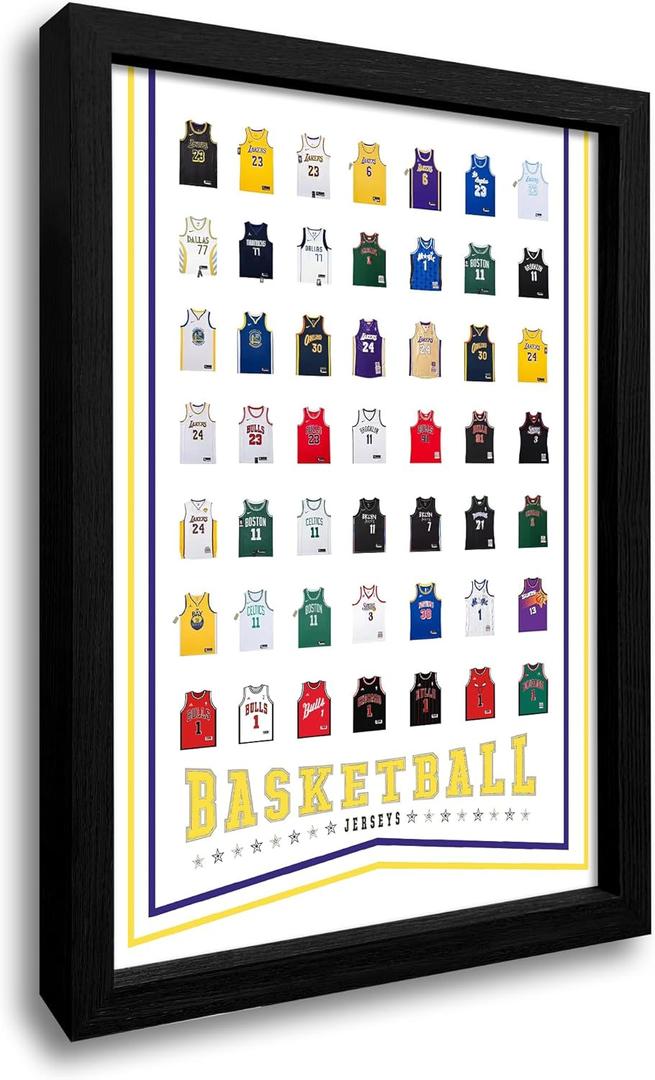 WOOTONG Inspirational Basketball Wall Art, Basketball Star Lebron James Kobe Bryant Stephen Curry Poster Boy's Room, Man Cave Decor(Black Frame, 8" x 10")