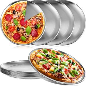 Thenshop 8 Pieces 10 Inch Pizza Pans Bulk Stainless Steel Sets Round Bakeware Pizza Trays for Oven Kitchen Baking Home Restaurant Safe Sturdy Reusable Easy Clean(Silver)