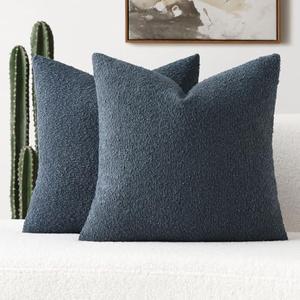 FUTEI Pack of 1 Haze Blue Decorative Throw Pillow Covers 26x26 Inch Soft Cozy Solid Boucle Textured Euro Pillow Shams,Modern Home Decor for Couch Bed Living Room