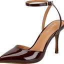 Closed Toe Slingback Heels Wedding High Stiletto Heel for Women Pumps 3.3 Inch Ankle Strap Pointed Toe Heels (8, Brown Patent)