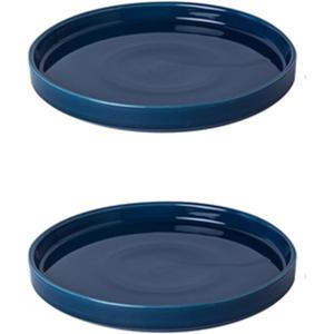 Ceramic Plant Saucer, 2 Pack Round Plant Saucers for Indoors/Outdoors, Flower Pot Saucers for Holding Water Drips and Soil, Ceramic Drainage Tray for Plant Pot (Blue)