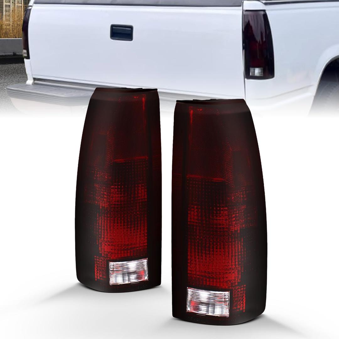 AmeriLite for 1988-2000 Chevy GMC C/K Silverado Sierra Pickup Tahoe FullSize Blazer Suburban OE Dark Red Rear Brake Lamp Replacement Tail Lights Assembly Pair - Driver and Passenger Side