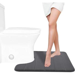 Yimobra Memory Foam Toilet Bath Mat U-Shaped, 24 X 20 Inches,Soft and Comfortable, Super Water Absorption, Non-Slip, Machine Wash and Easier to Dry for Bathroom Commode Contour Rug, Dark Gray